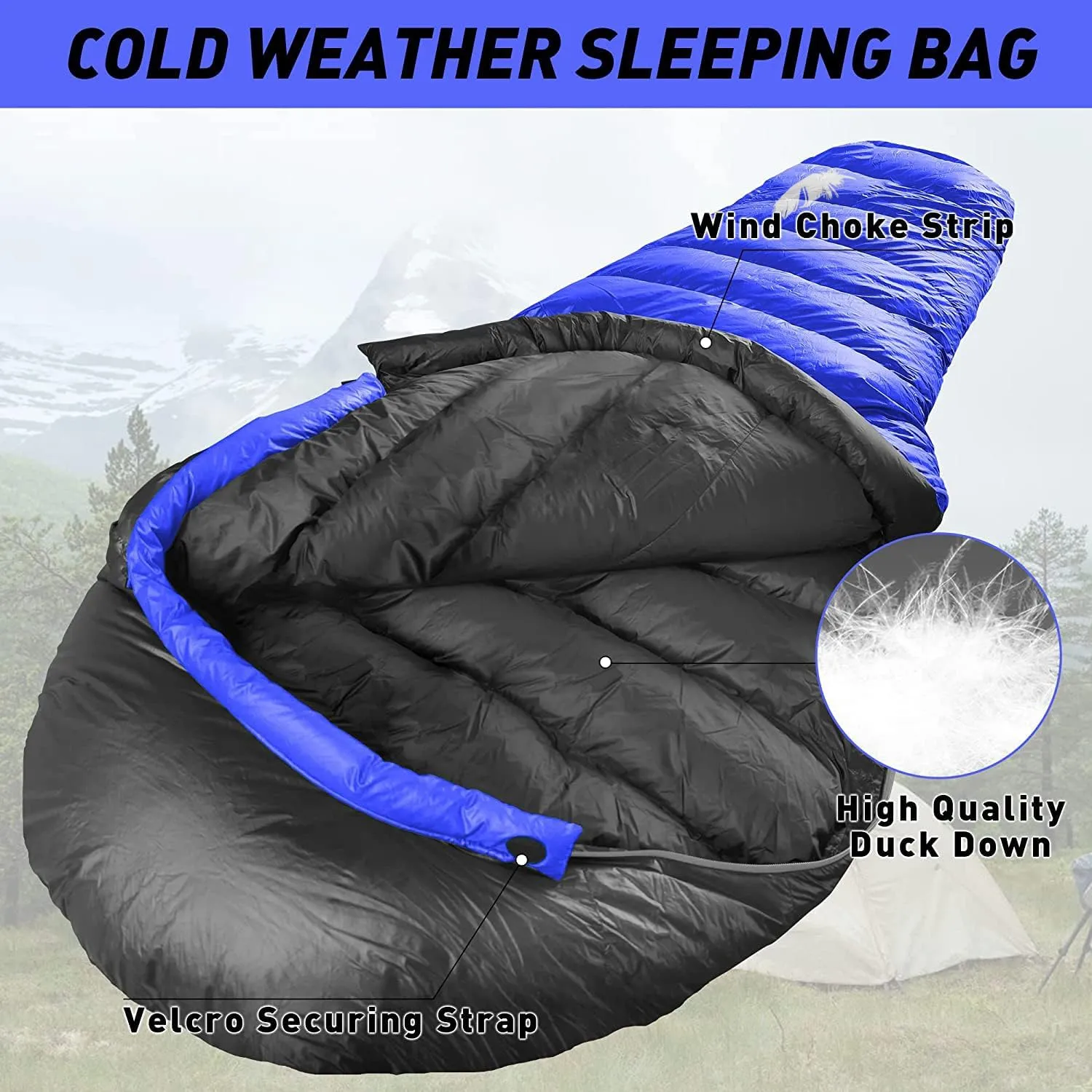 32/15 Degree F Down Sleeping Bag, 550/650 Down Fill Power Cold-Weather Mummy Sleeping Bag for Adults, Ultralight 4 Season Camping, Hiking, Backpacking