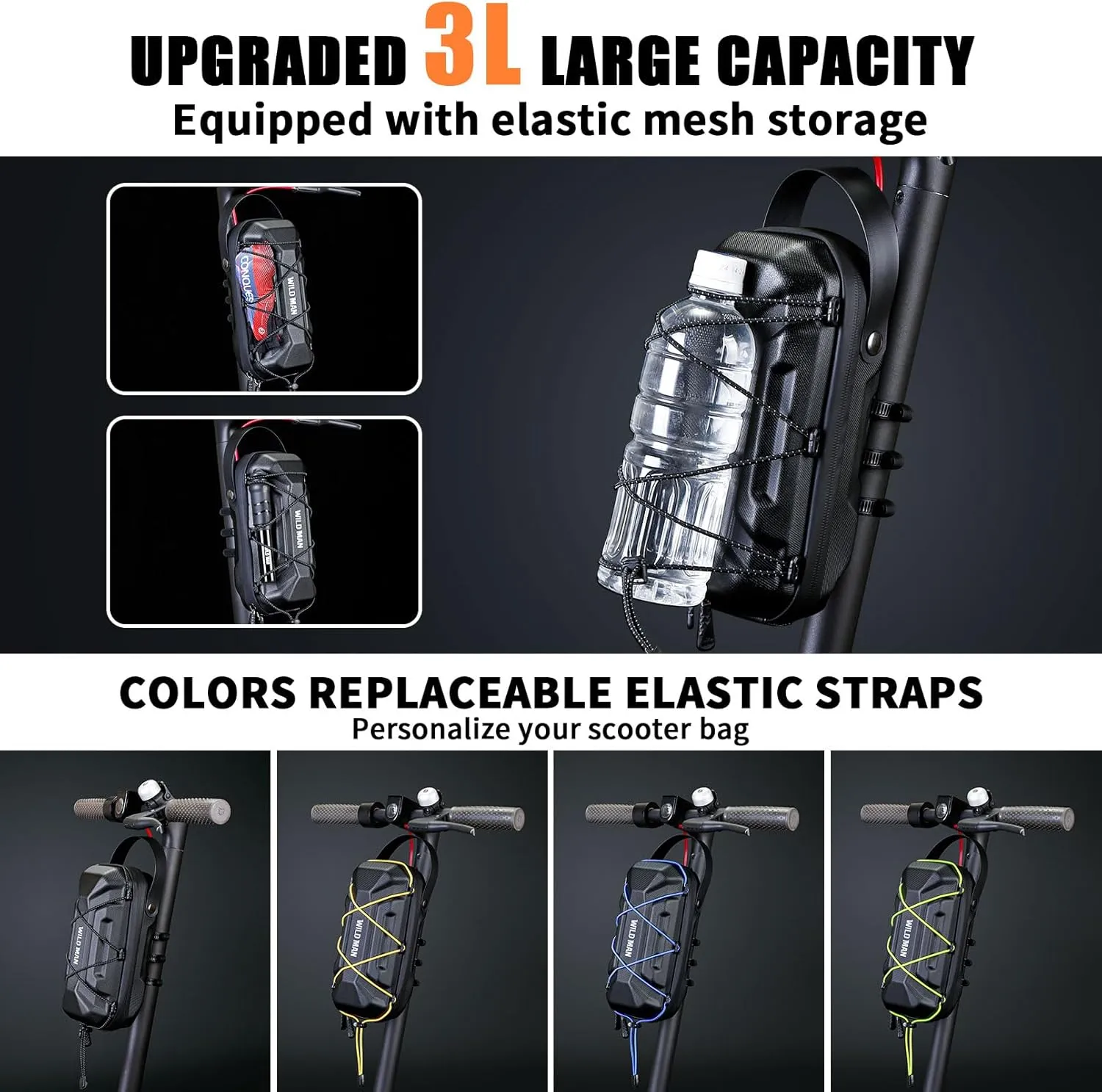 3L Electric Scooter Bag - Waterproof Storage Bag With Multicolor Drawstrings, Large Capacity Handlebar Bag Compatible With Scooters, Bikes, Segway Ninebot and NIU