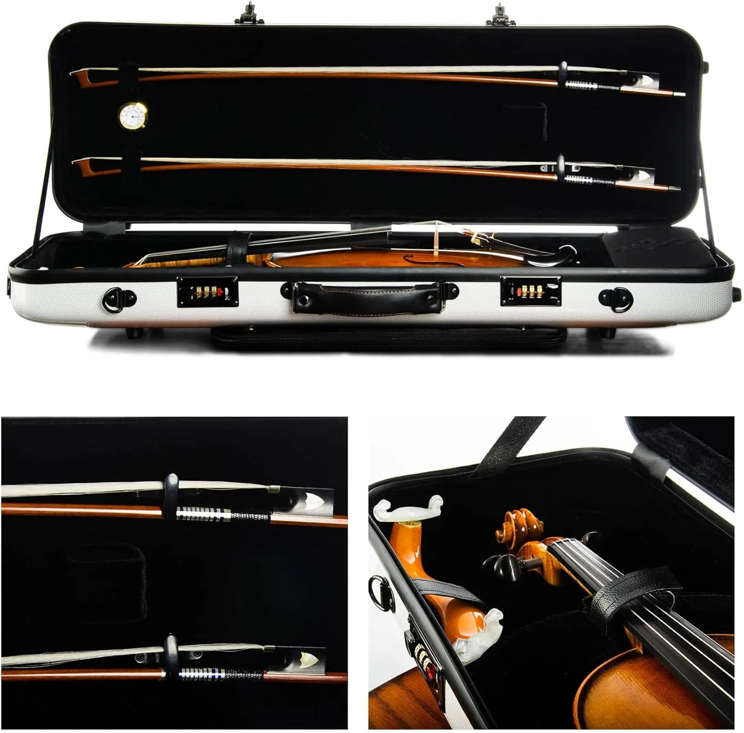 4/4 Full Size Violin case High-Strength Carbon Fiber Rectangular Violin Music Bag With Combination Lock and Extra Bag White Violin Hard Case (VB-Square-WhiteDot spot)