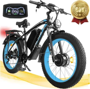 5000W Peak Dual Motor Ebike, 60V 25AH Battery Electric Bike for Adults,AWD 21-Speed 45MPH Mountain Snow E-Bike with 24" x 4.0 Fat Tire, Long Range Mountain Dirt Bike for Off-Road Snow Sand
