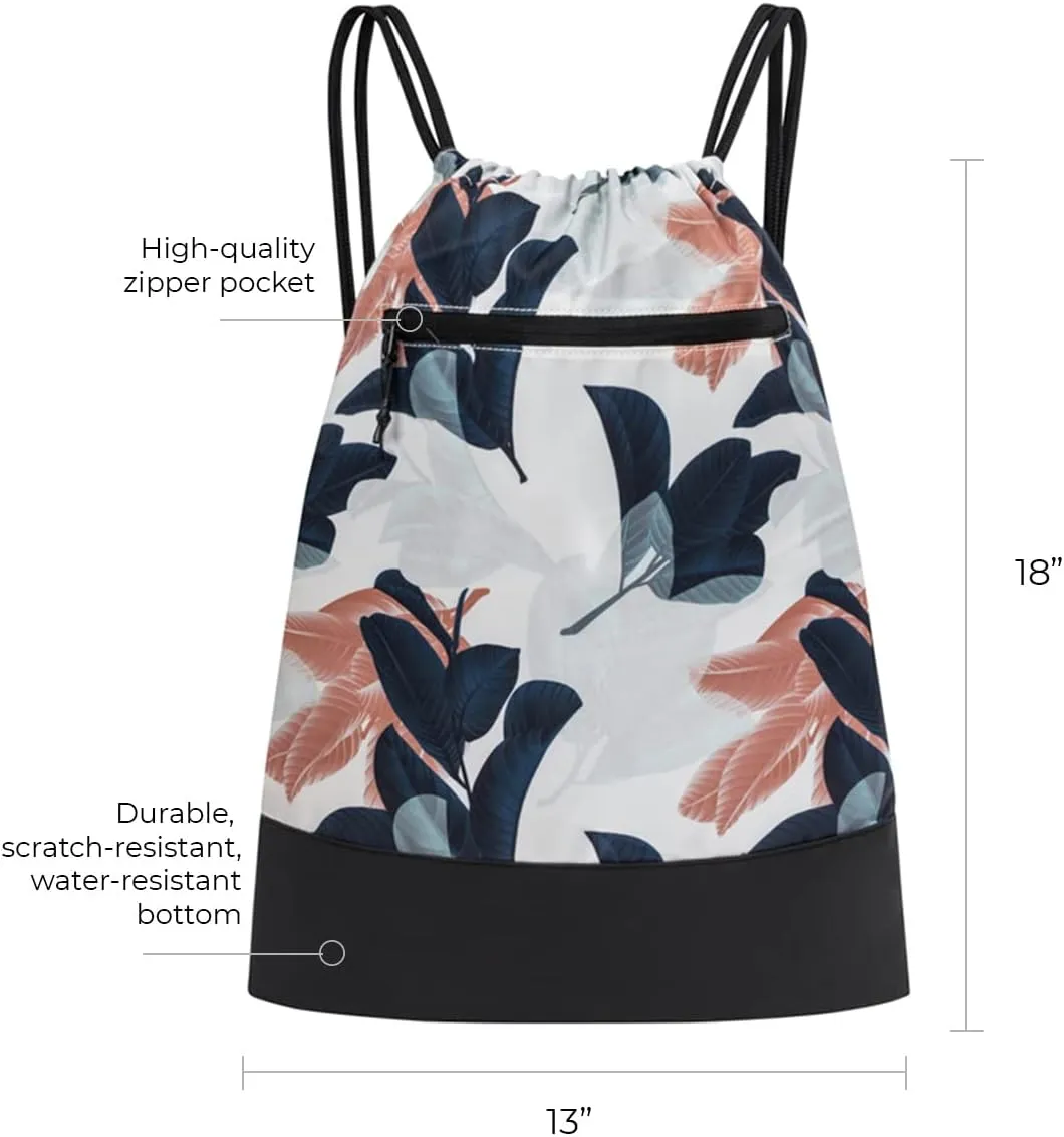 [6-Pack] Drawstring Backpack Bag for Women | Durable Lightweight Cinch Sackpack with Graphic Designs | Great for the Gym and Sports