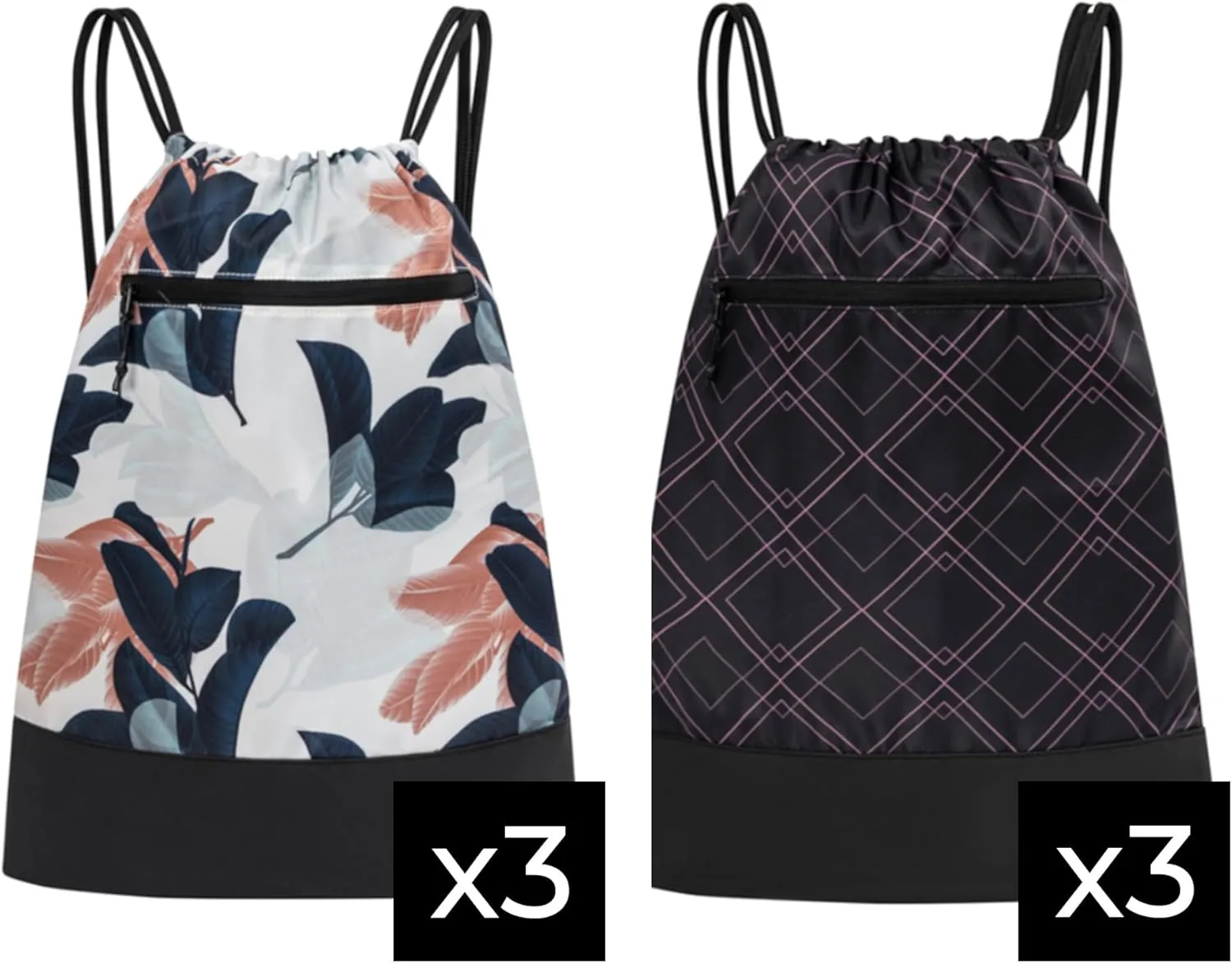 [6-Pack] Drawstring Backpack Bag for Women | Durable Lightweight Cinch Sackpack with Graphic Designs | Great for the Gym and Sports
