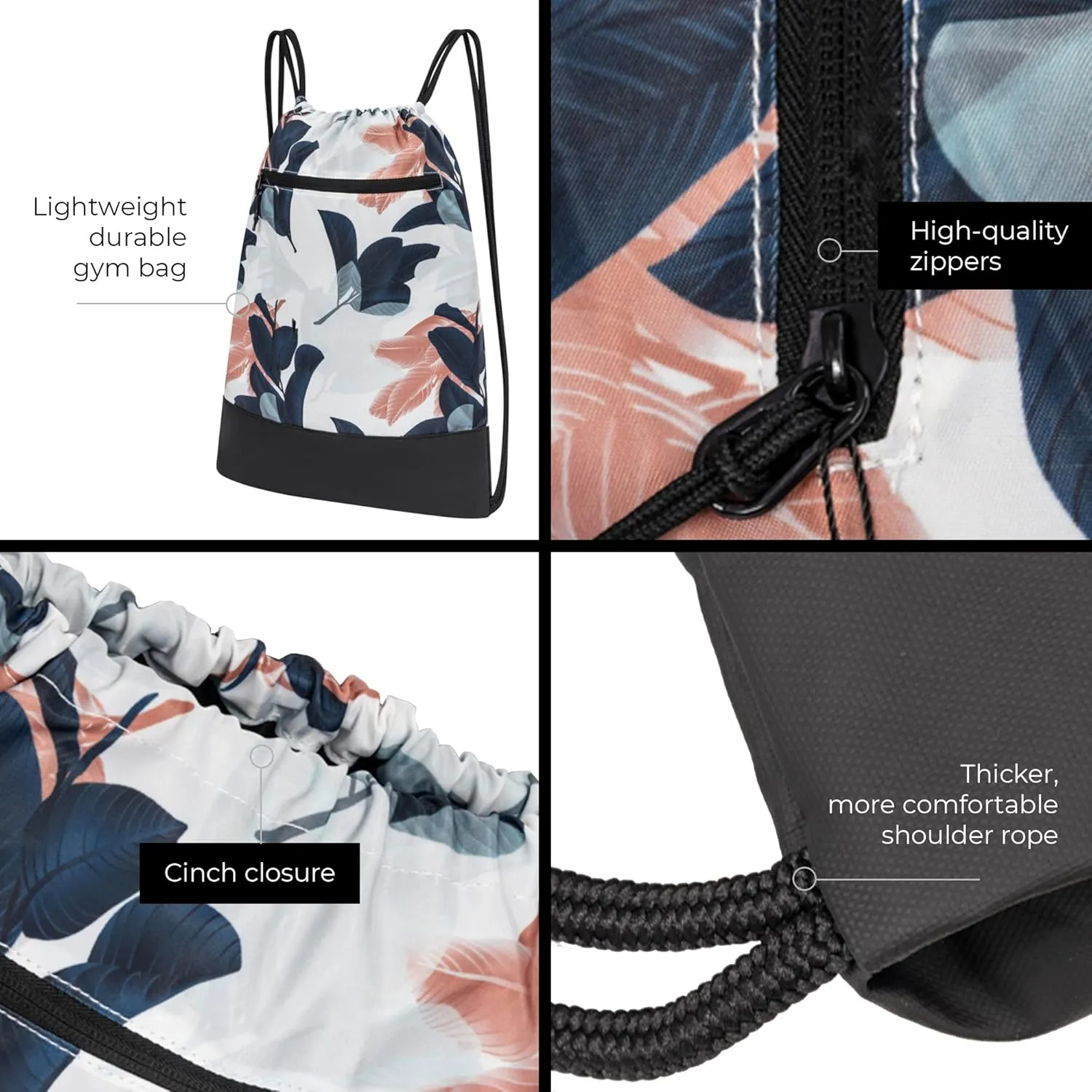 [6-Pack] Drawstring Backpack Bag for Women | Durable Lightweight Cinch Sackpack with Graphic Designs | Great for the Gym and Sports
