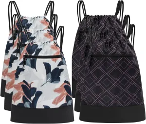 [6-Pack] Drawstring Backpack Bag for Women | Durable Lightweight Cinch Sackpack with Graphic Designs | Great for the Gym and Sports
