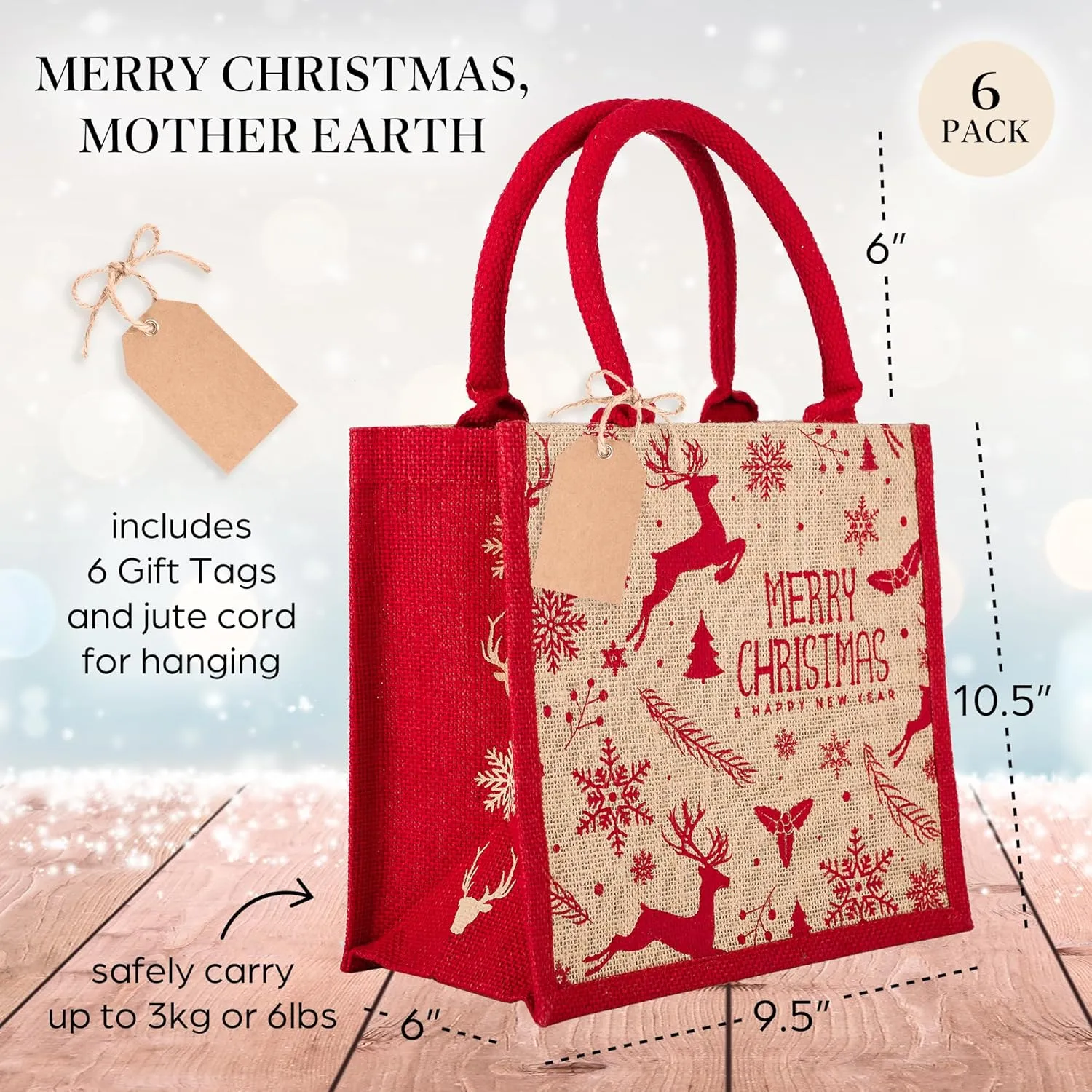 6 PCS reusable christmas bag