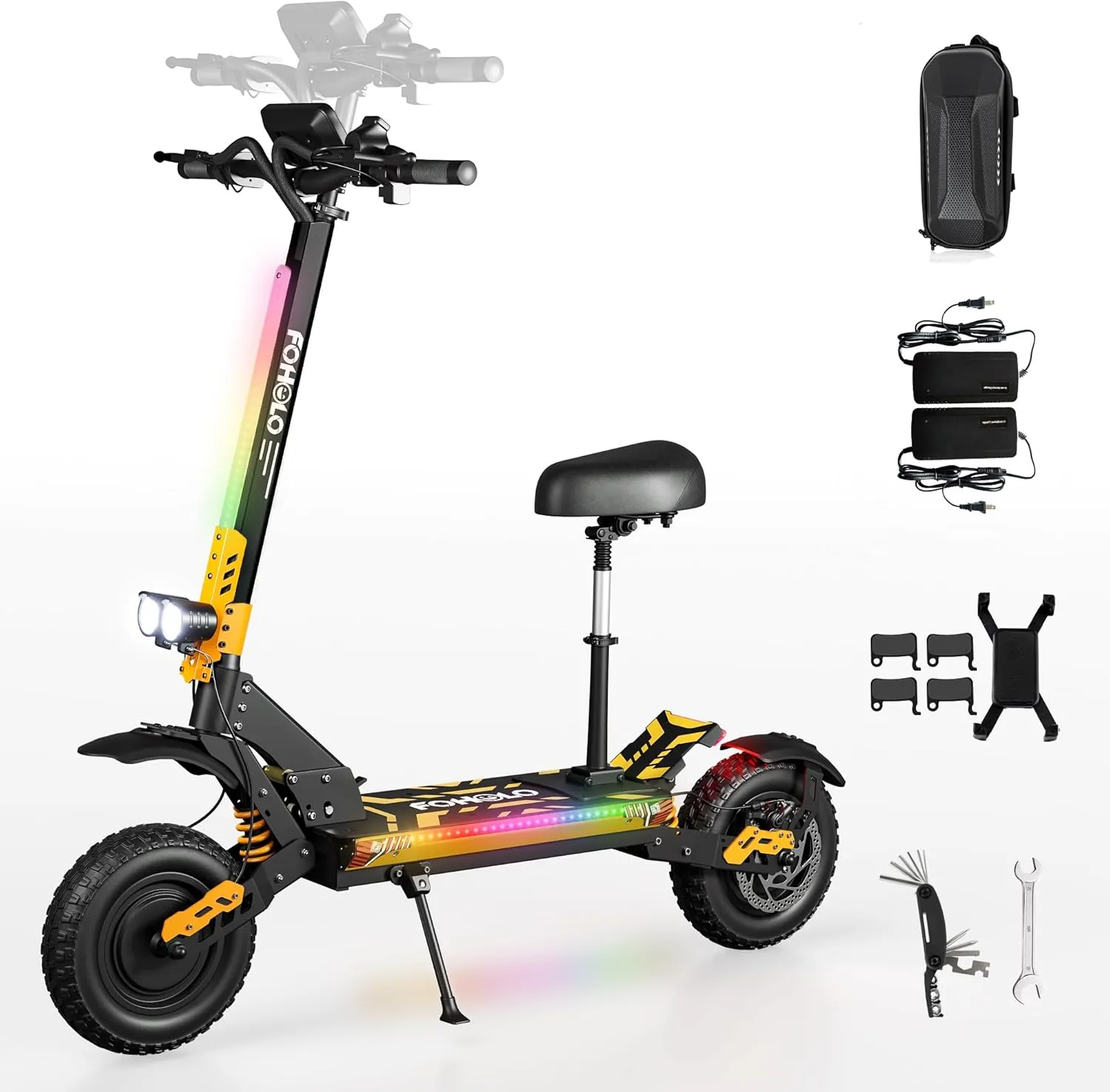 60V Electric Scooter Adults 5000W Dual Motors Top Speed 47MPH, 60V 21Ah Range 55 Miles, 12" All-Terrain Tires Foldable FastScooter with Seat, E-Scooter for Mountains, Off-Road, Road