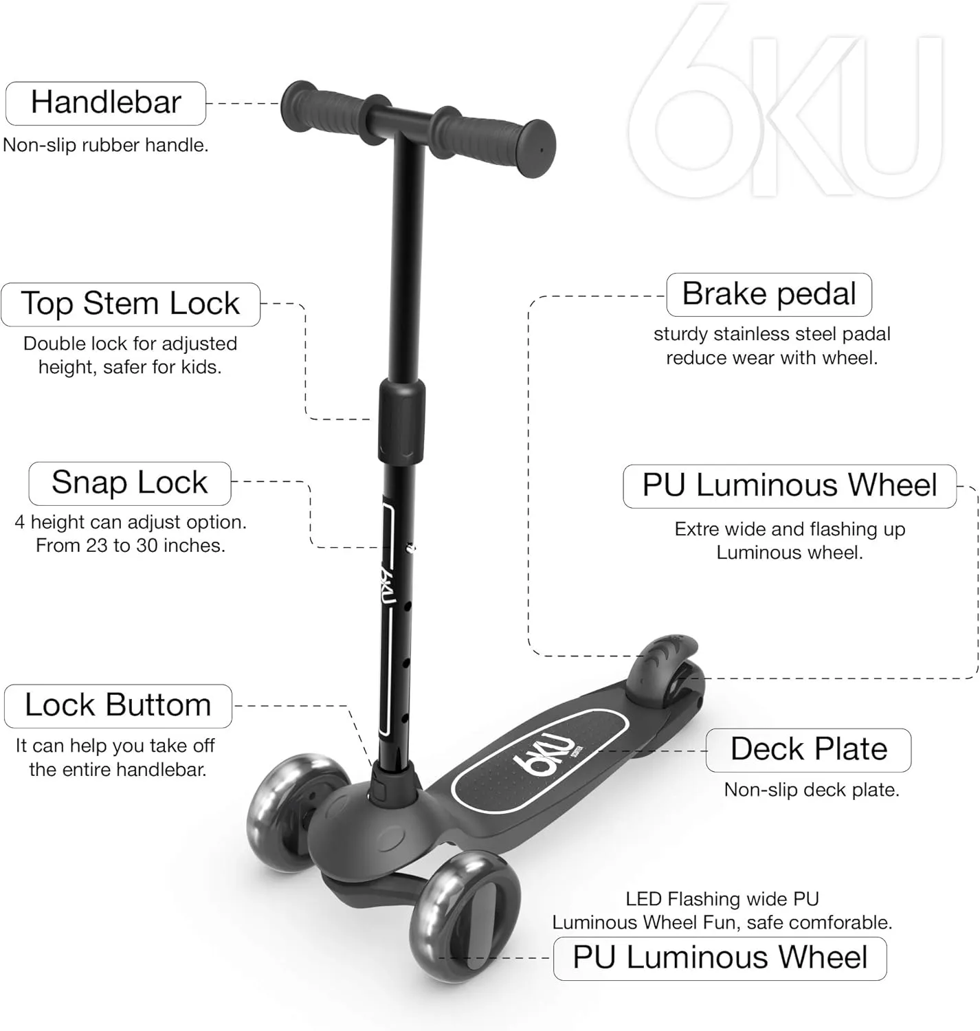 6KU Scooter for Kids Ages 3-10 with Flash Wheels, Kids Scooter 4 Adjustable Height, Toddler Scooter Extra-Wide PU LED Wheels, 3 Wheel Scooter for Kids for Girls & Boys Learn to Steer…
