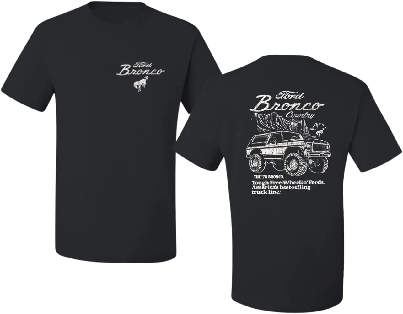 78 Ford Bronco Country Free Wheeling American Truck Cars and Trucks Front and Back Men's T-Shirt
