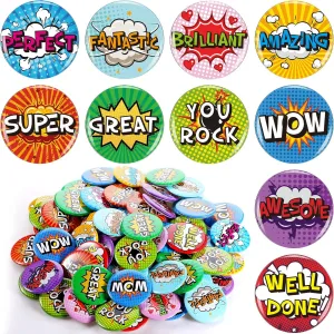 80 Pieces Reward Button Pins Recognition Mini Buttons Round Pins 10 Styles Award Encouraging Recognition Pins for School Office Party Supplies Kids Employees Workers