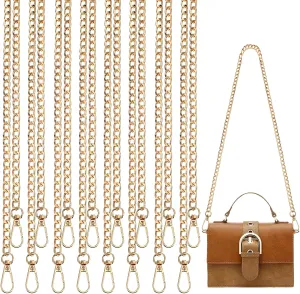 8Pcs Gold Ppurse Chain Metal Bag Chain, Cross Body Bag Flat Iron Chains with Buckles Chain Straps for Handbags Shoulder Cross Body Bag(47.2 inch)