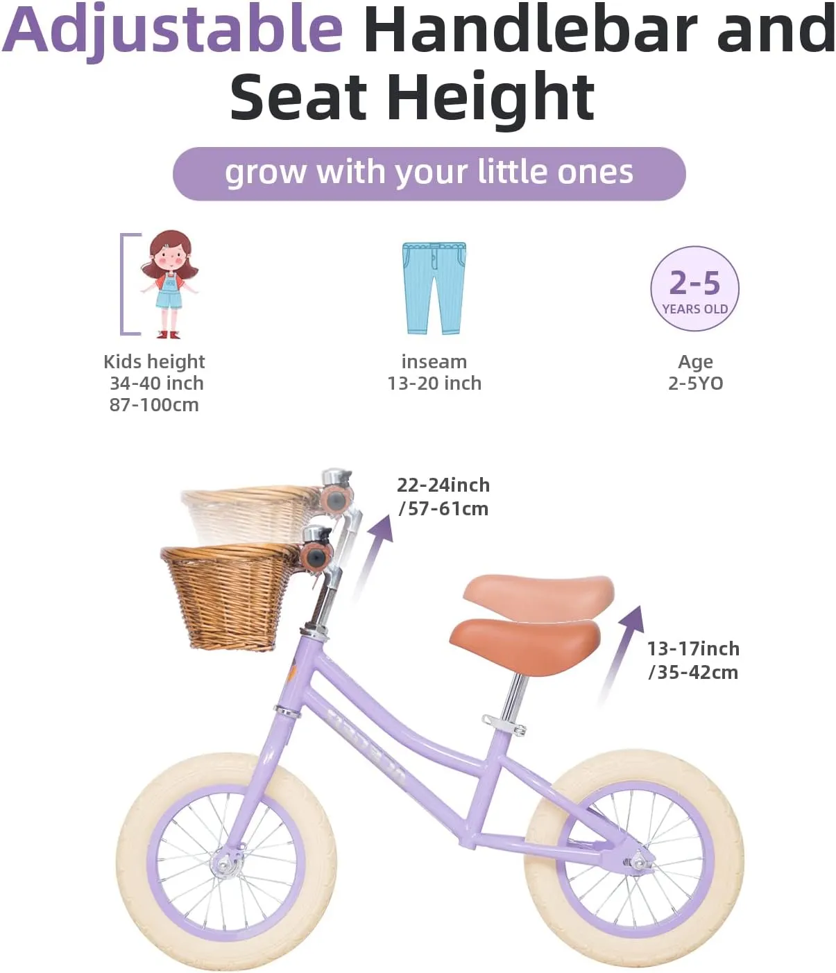 ACEGER 12" Kids Balance Bike with Basket, No Pedal Toddler Bicycle for Early Learning Leg Strength and Steady Balancing, Durable Frame&Tool-Free Adjustable Seat, Gift Bike for 2-5 Kids