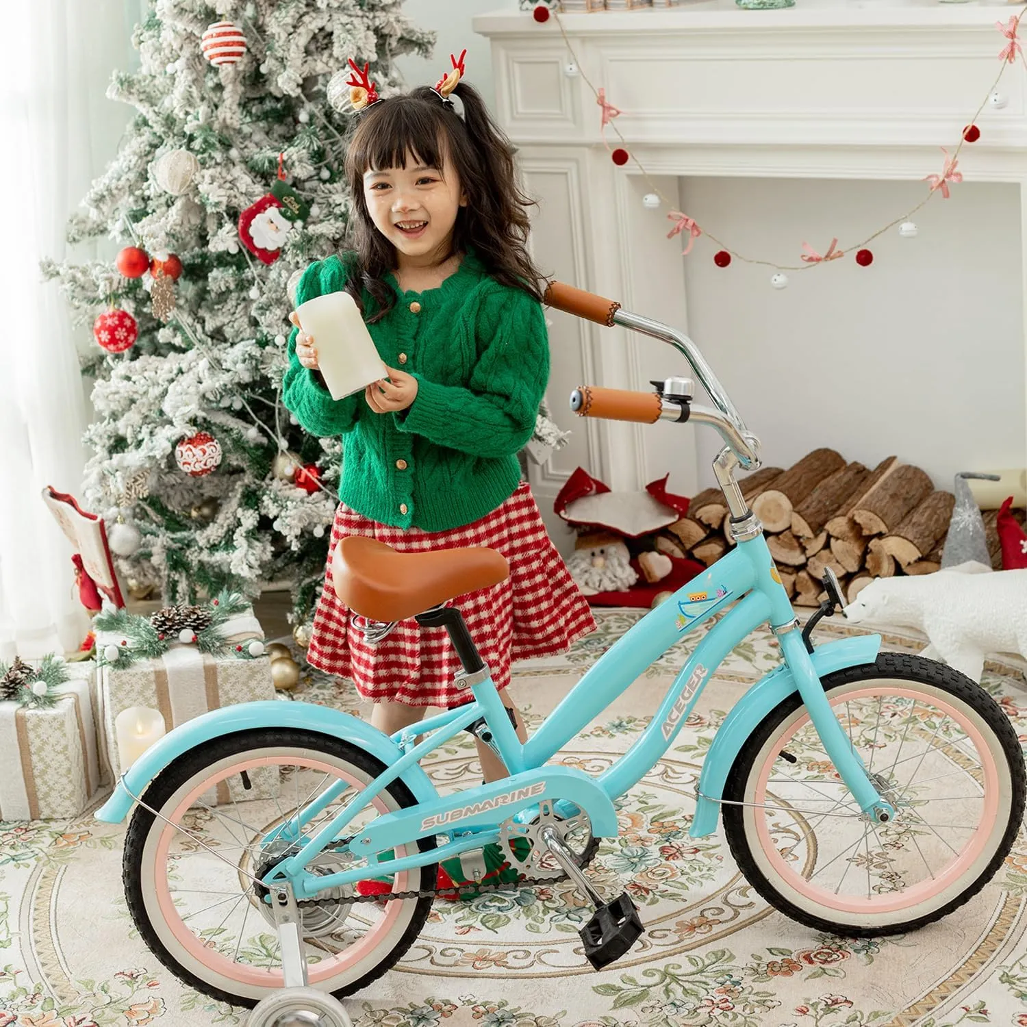 ACEGER Girls Beach Cruiser Bike for Kids 5-13 Years Old, 16" 18" 20" 24" Single Speed Kids Bicycle Included Coaster Brake, Front and Rear Reflectors, 24" 7 Speeds with Dual Brakes
