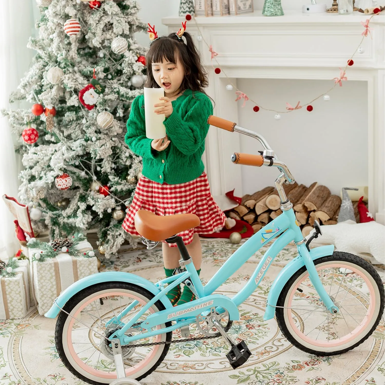 ACEGER Girls Beach Cruiser Bike for Kids 5-13 Years Old, 16" 18" 20" 24" Single Speed Kids Bicycle Included Coaster Brake, Front and Rear Reflectors, 24" 7 Speeds with Dual Brakes