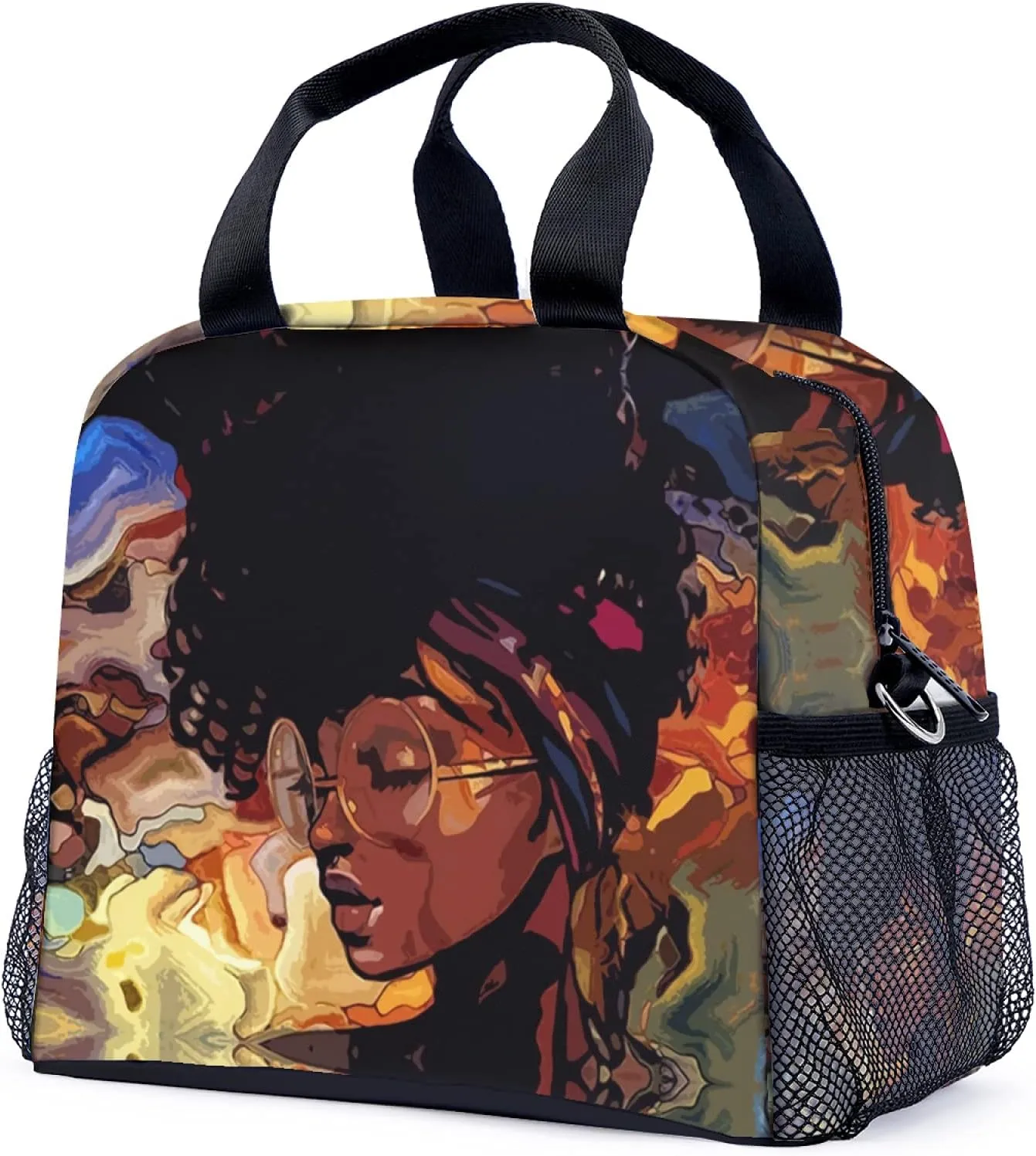 African Art Lunch Bag Black Girl Insulated Lunch Box Cooler Lunch Pail for Woman Work College Picnic Hiking