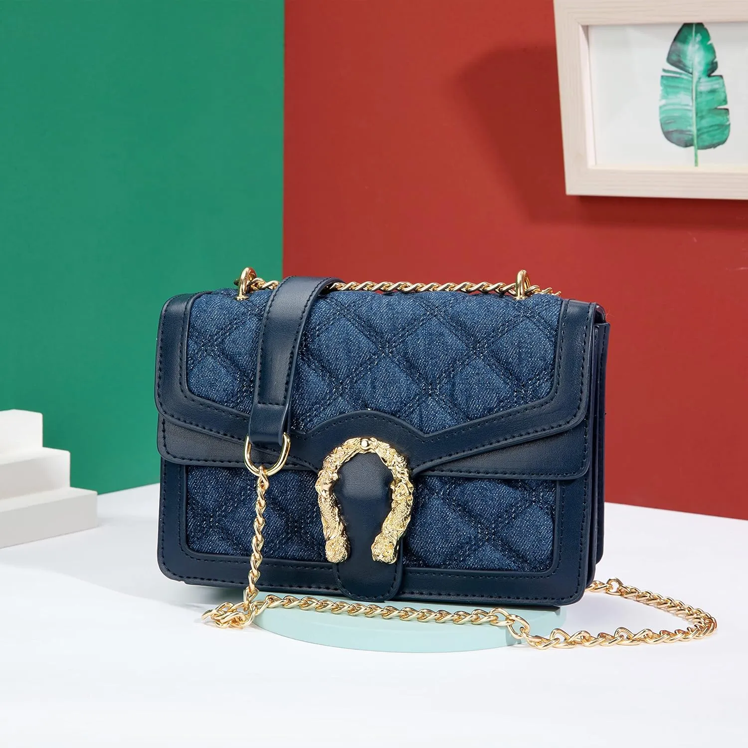 Aiqudou Crossbody Bag and Satchel Purse for Women - Fashion Snake Print Chain Purse Luxury PU Leather HandBag