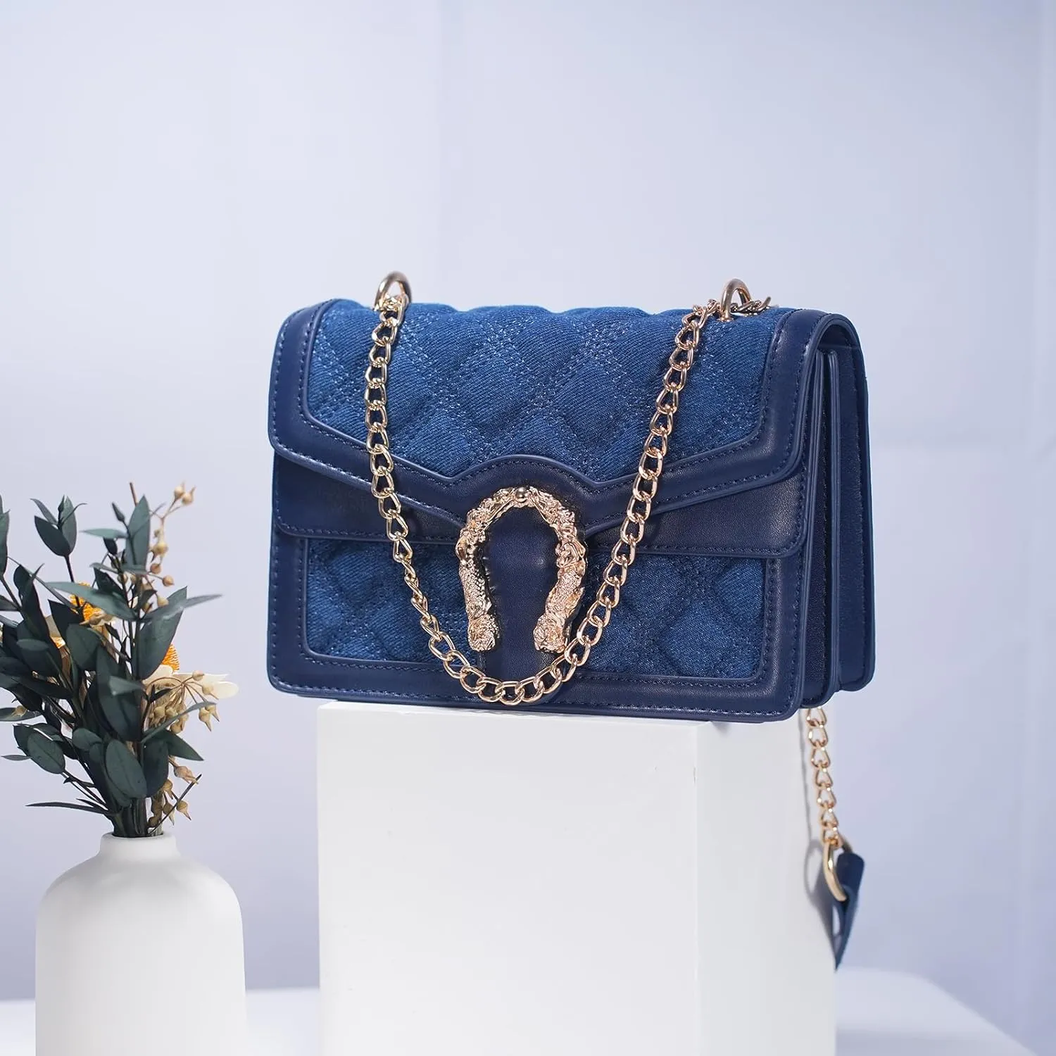 Aiqudou Crossbody Bag and Satchel Purse for Women - Fashion Snake Print Chain Purse Luxury PU Leather HandBag