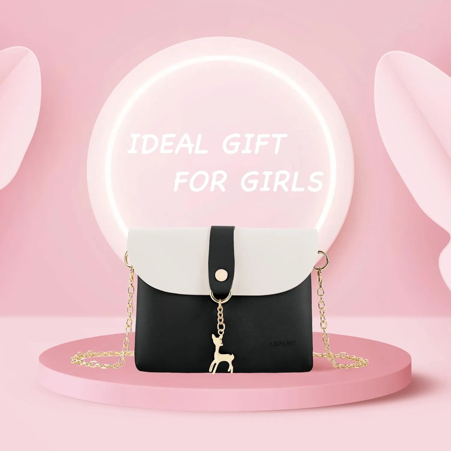 AISPARKY Small Crossbody Purse, PU Leather Small Purse for Girls With Pendant With Strap/Gold Chain Strap