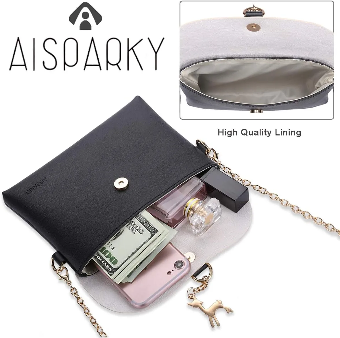 AISPARKY Small Crossbody Purse, PU Leather Small Purse for Girls With Pendant With Strap/Gold Chain Strap