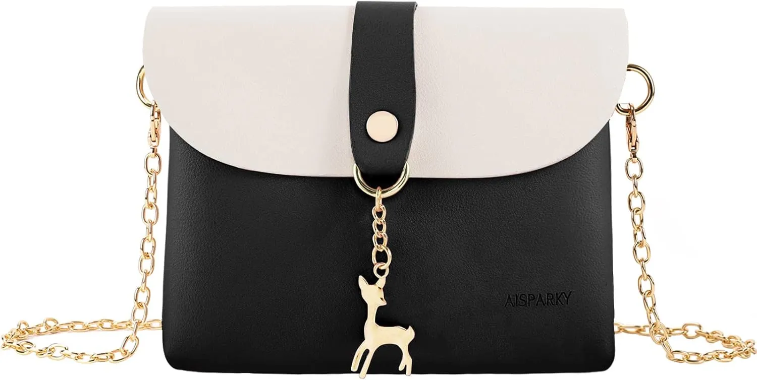 AISPARKY Small Crossbody Purse, PU Leather Small Purse for Girls With Pendant With Strap/Gold Chain Strap