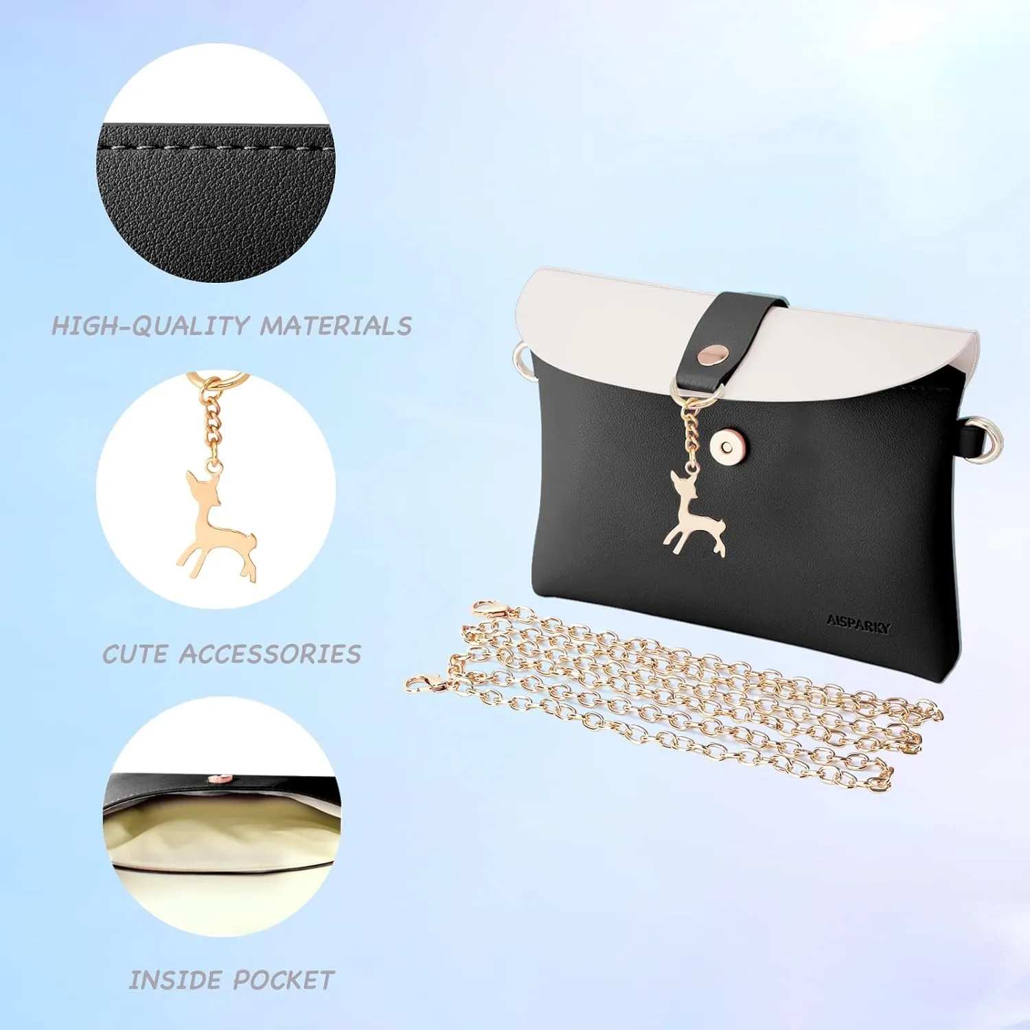 AISPARKY Small Crossbody Purse, PU Leather Small Purse for Girls With Pendant With Strap/Gold Chain Strap