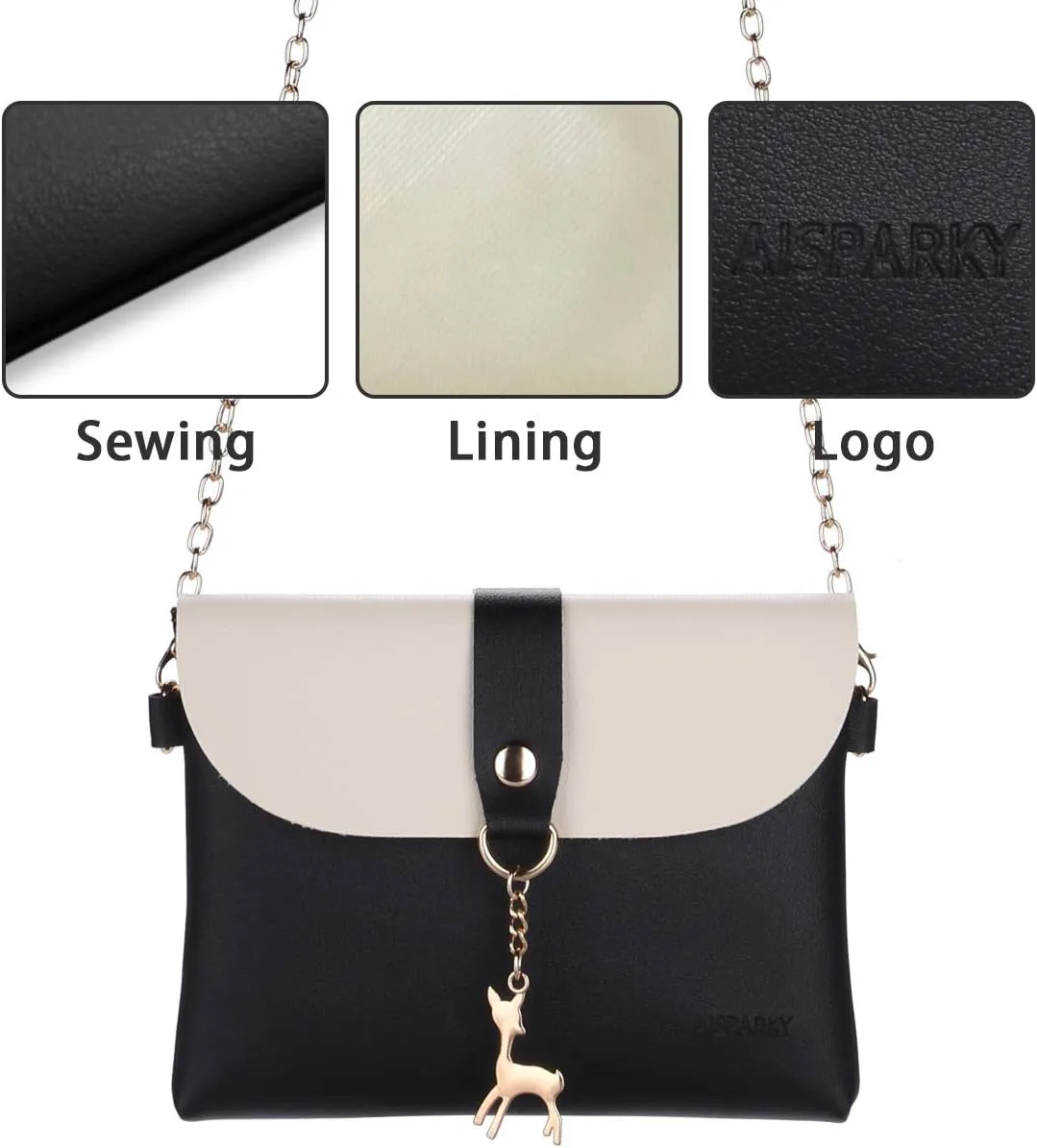 AISPARKY Small Crossbody Purse, PU Leather Small Purse for Girls With Pendant With Strap/Gold Chain Strap