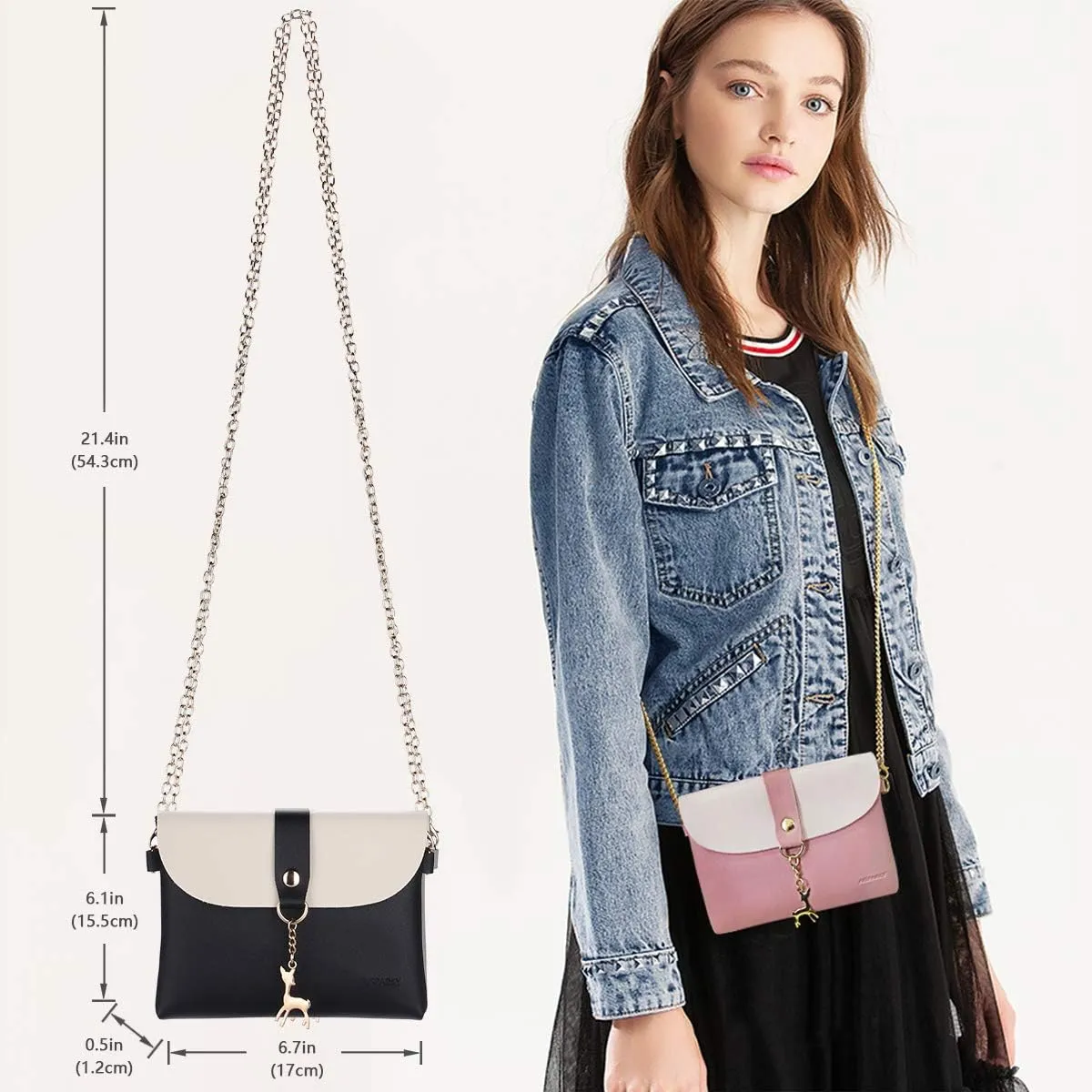 AISPARKY Small Crossbody Purse, PU Leather Small Purse for Girls With Pendant With Strap/Gold Chain Strap
