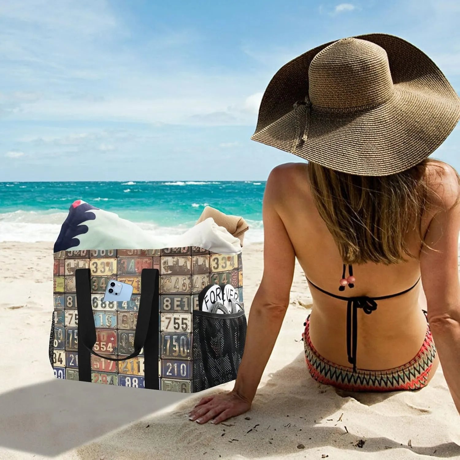 ALAZA License Plates Vintage Stylish Waterproof Beach Tote Bags