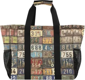 ALAZA License Plates Vintage Stylish Waterproof Beach Tote Bags