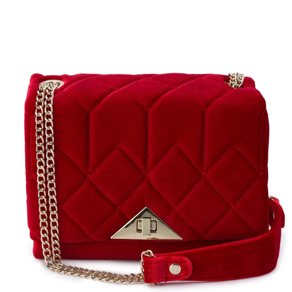 Alexi Quilted Velvet Shoulder Bag in Red