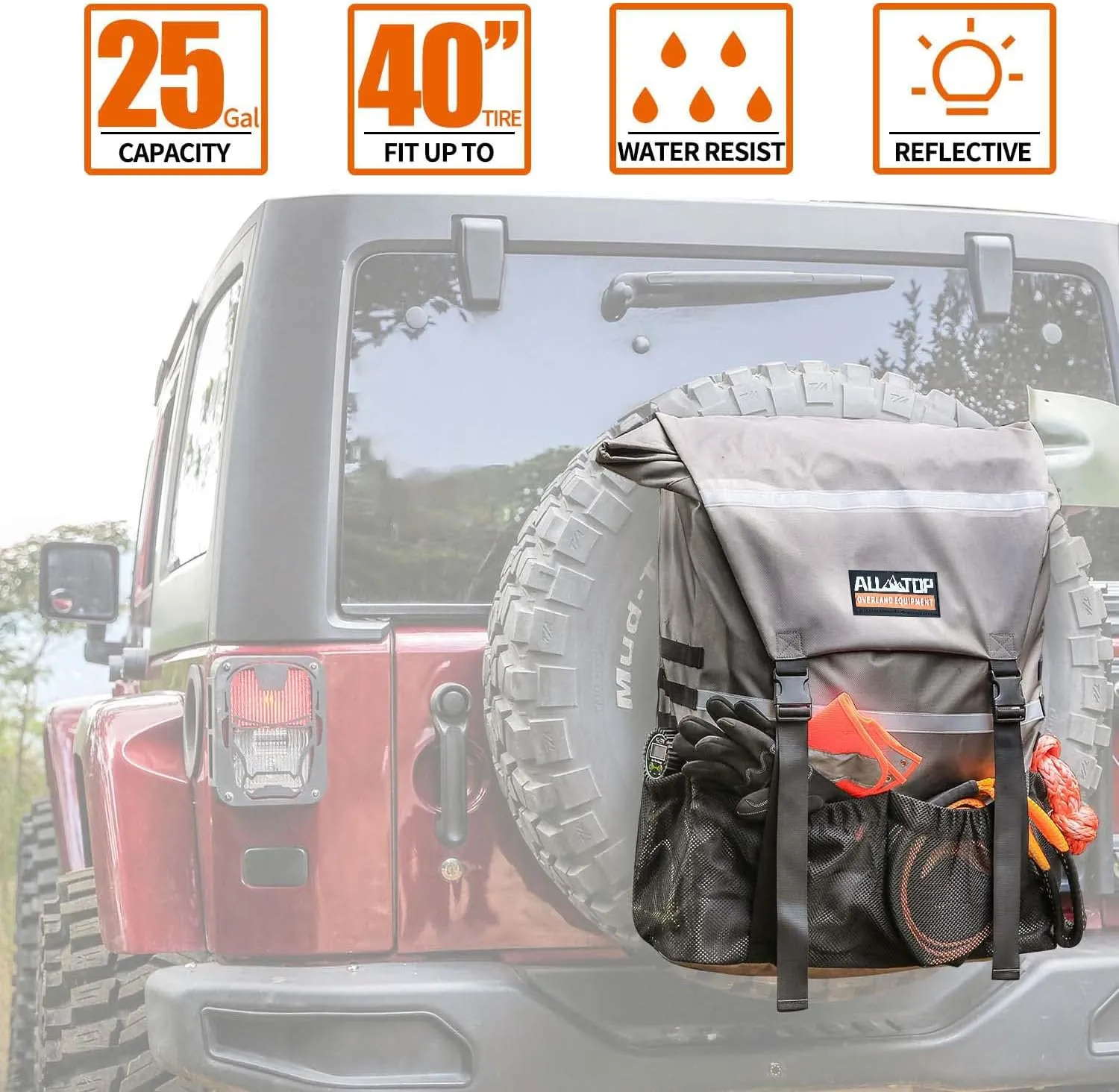 ALL-TOP Spare Tire Trash Bag, Heavy Duty Truck Tailgate Trash Bag, Cargo Storage Bag for Jeep, Truck, SUV or Car, Fit up to 40'' Tire (Rhino Grey)