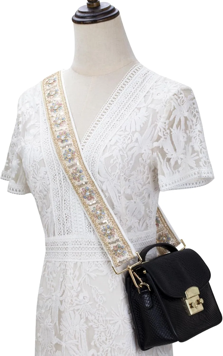 ALLZEDREAM Purse Strap Crossbody Replacement Handbag Shoulder Bag 2" Wide Adjustable Embroidered Lace Sequins