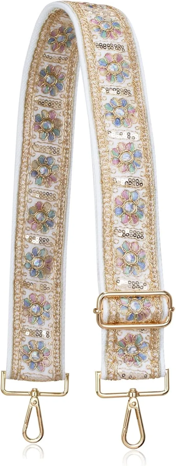 ALLZEDREAM Purse Strap Crossbody Replacement Handbag Shoulder Bag 2" Wide Adjustable Embroidered Lace Sequins