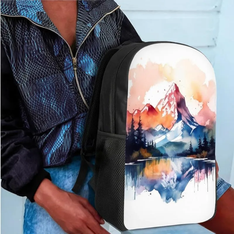 Alps Mountian Art Painting Backpack for Boys with Lunch Box Set Alps Watercolor Painting Elementary Kids Bookbag with Lunch Bag/Rucksack Primary School Kids Pencil Box