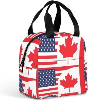 American Flag Canada Flag Insulated Meal Tote Bag Portable Lunch Box Container Food Handbags for Men Women