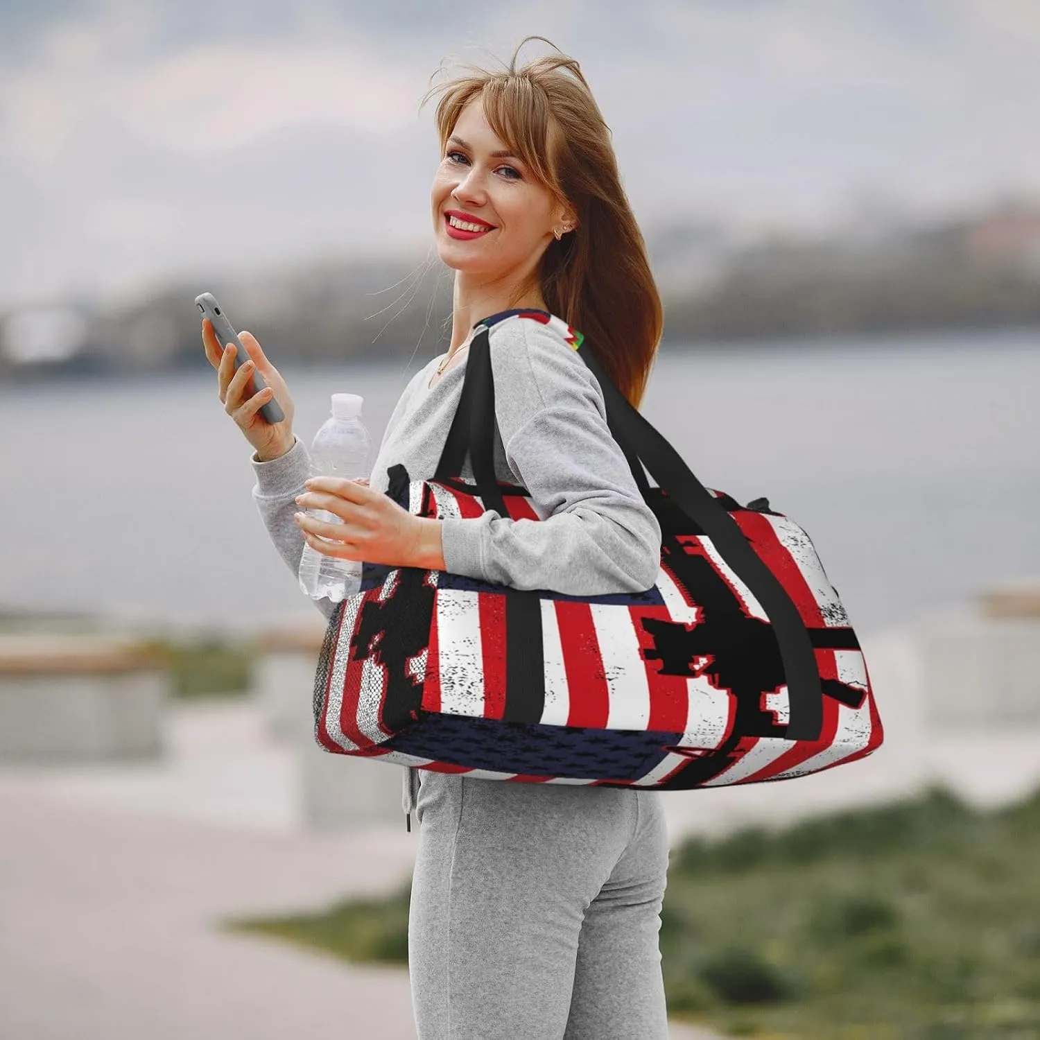American Flag Travel Duffel Bag Large Foldable Waterproof Overnight Bag For Beach Swim Bags Pool Sports Gym