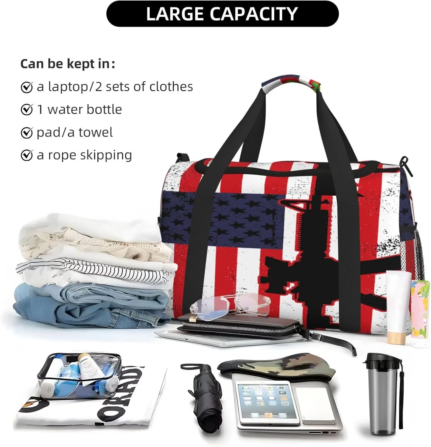 American Flag Travel Duffel Bag Large Foldable Waterproof Overnight Bag For Beach Swim Bags Pool Sports Gym