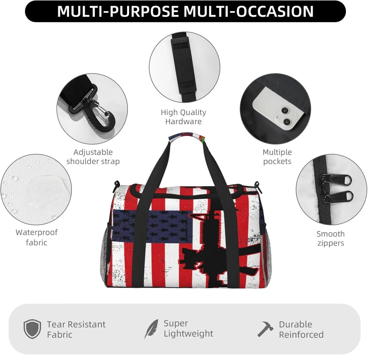 American Flag Travel Duffel Bag Large Foldable Waterproof Overnight Bag For Beach Swim Bags Pool Sports Gym