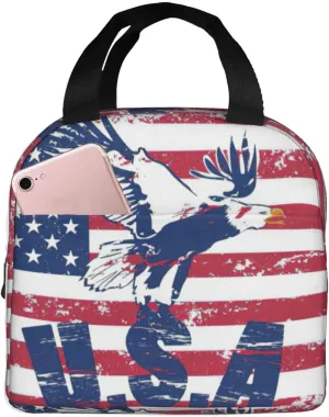 American National Flag with Eagle print Lunch Bag, Food Handbags Case, Leakproof Insulated, for Work/Picnic/Beach/Travel