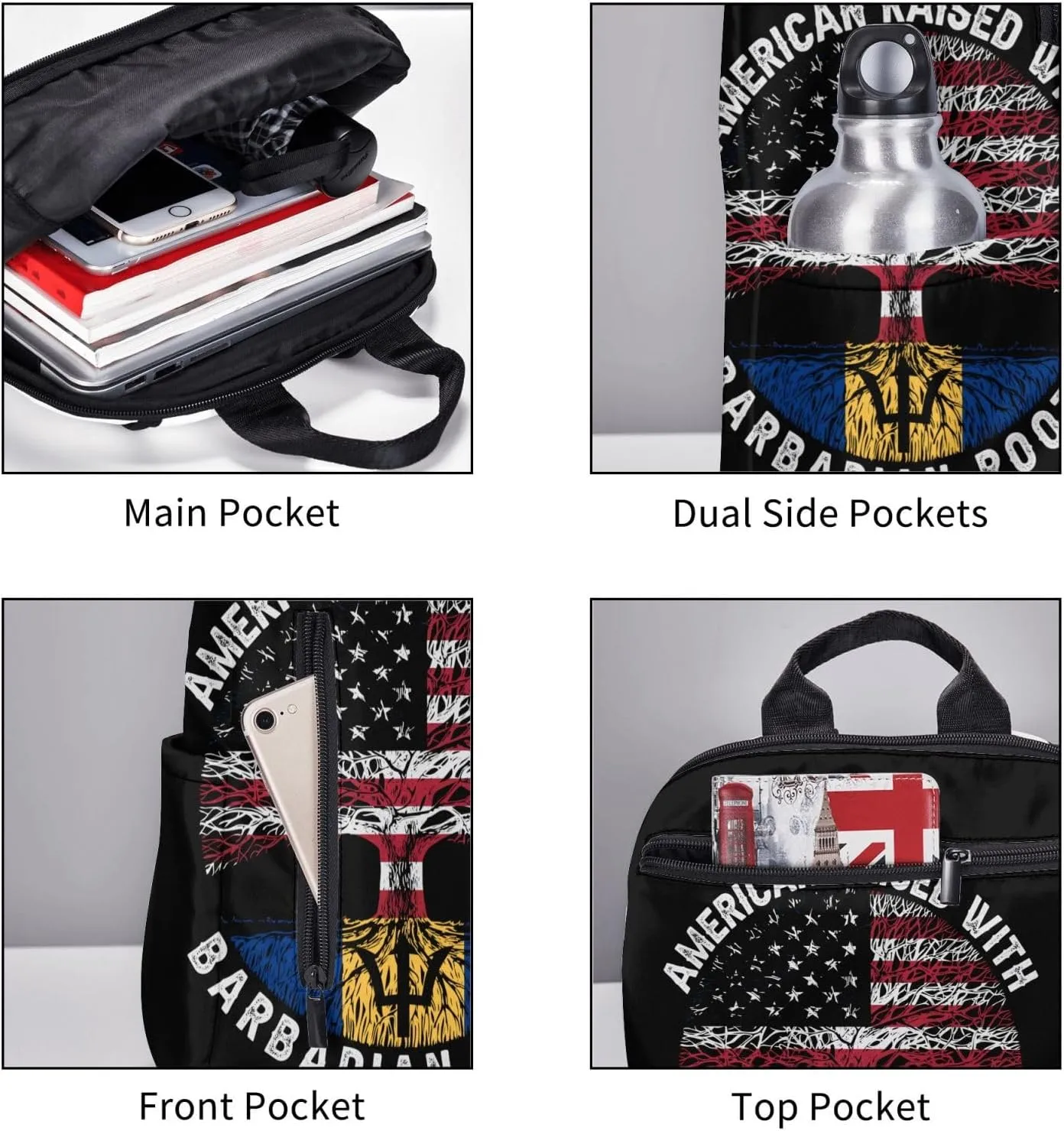 American Raised with Barbadian Roots Travel Backpacks Casual Laptop Backpack Sport Rucksack Large Capacity Daypack Multi-Pockets Adjustable Strap Bag for Working Hiking