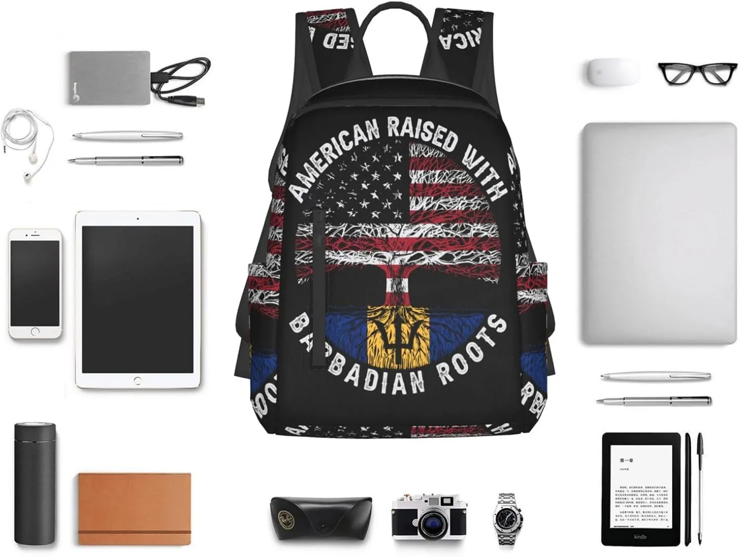 American Raised with Barbadian Roots Travel Backpacks Casual Laptop Backpack Sport Rucksack Large Capacity Daypack Multi-Pockets Adjustable Strap Bag for Working Hiking