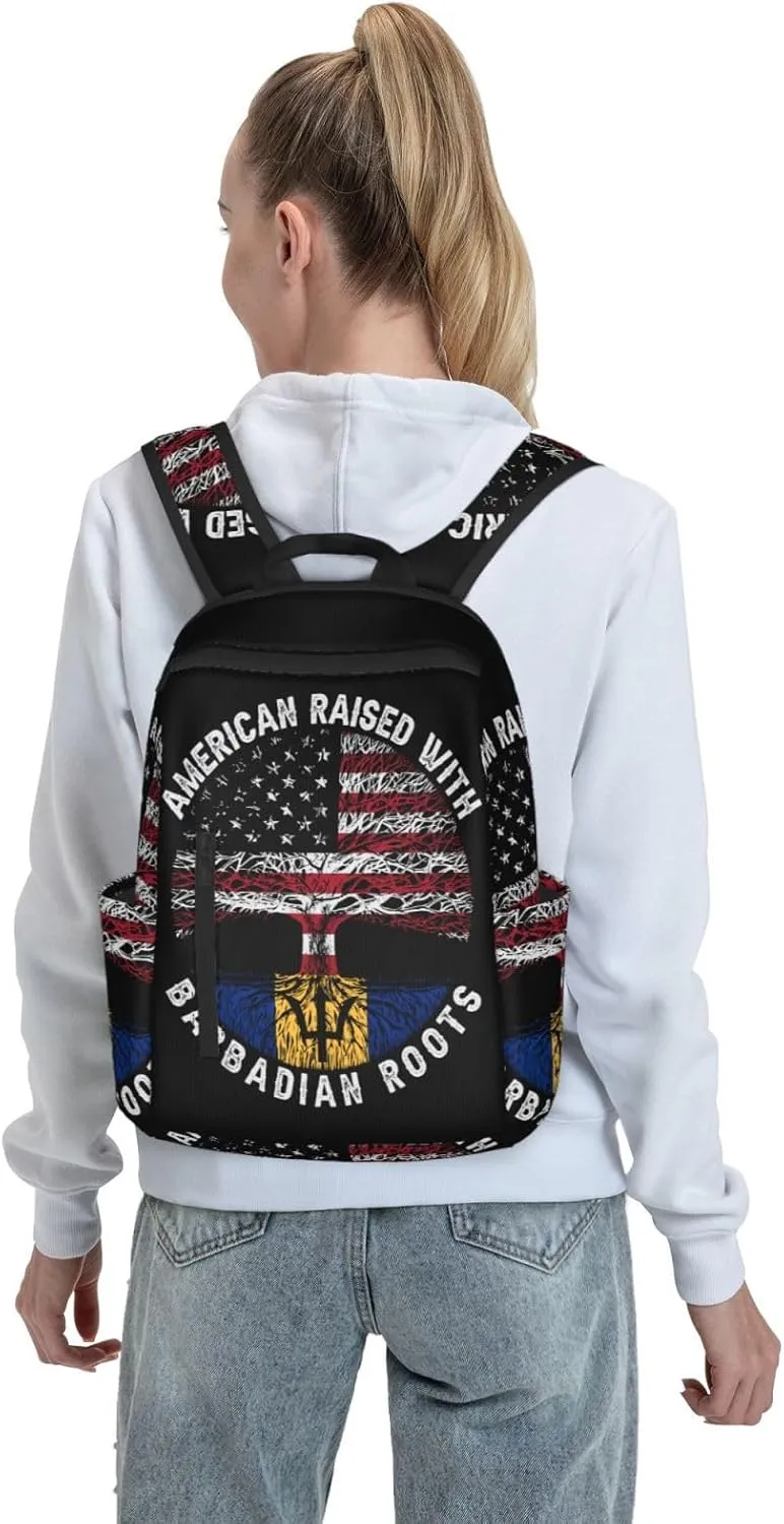American Raised with Barbadian Roots Travel Backpacks Casual Laptop Backpack Sport Rucksack Large Capacity Daypack Multi-Pockets Adjustable Strap Bag for Working Hiking