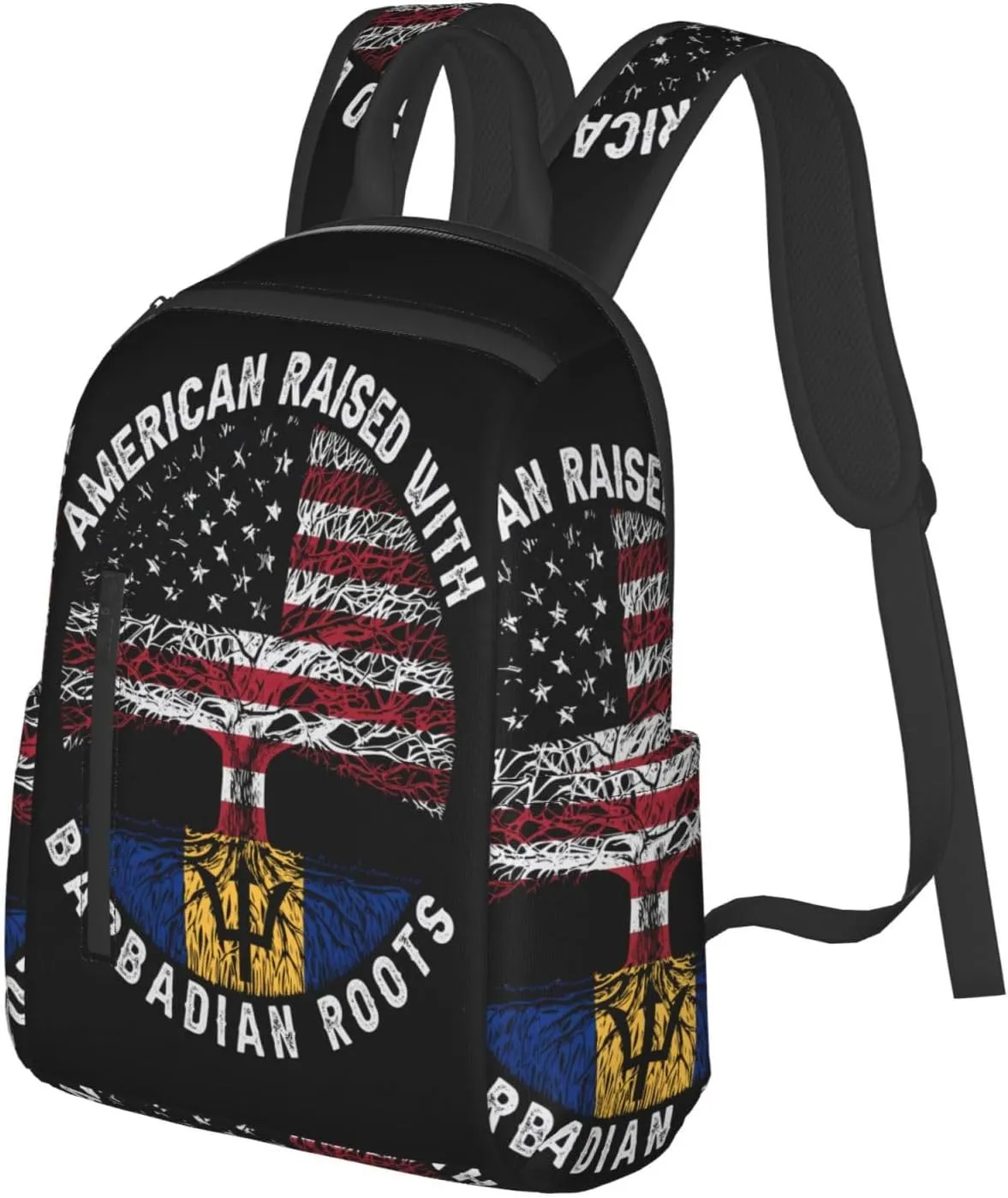 American Raised with Barbadian Roots Travel Backpacks Casual Laptop Backpack Sport Rucksack Large Capacity Daypack Multi-Pockets Adjustable Strap Bag for Working Hiking