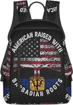 American Raised with Barbadian Roots Travel Backpacks Casual Laptop Backpack Sport Rucksack Large Capacity Daypack Multi-Pockets Adjustable Strap Bag for Working Hiking