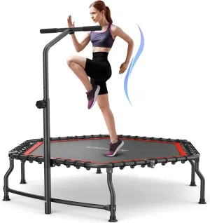 ANCHEER 50" Rebounder Trampoline for Adults- 2025 Foldable Mini Trampoline with Bar- Exercise Trampoline for Adults, Max Load 450lbs/550lbs, for Indoor/Garden Workout (Red)