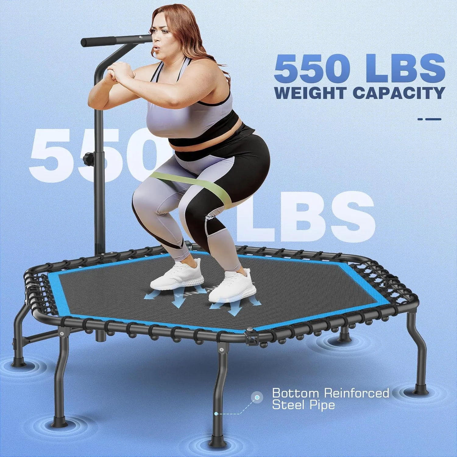 ANCHEER 50" Rebounder Trampoline for Adults- 2025 Foldable Mini Trampoline with Bar- Exercise Trampoline for Adults, Max Load 450lbs/550lbs, for Indoor/Garden Workout