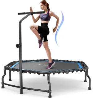 ANCHEER 50" Rebounder Trampoline for Adults- 2025 Foldable Mini Trampoline with Bar- Exercise Trampoline for Adults, Max Load 450lbs/550lbs, for Indoor/Garden Workout