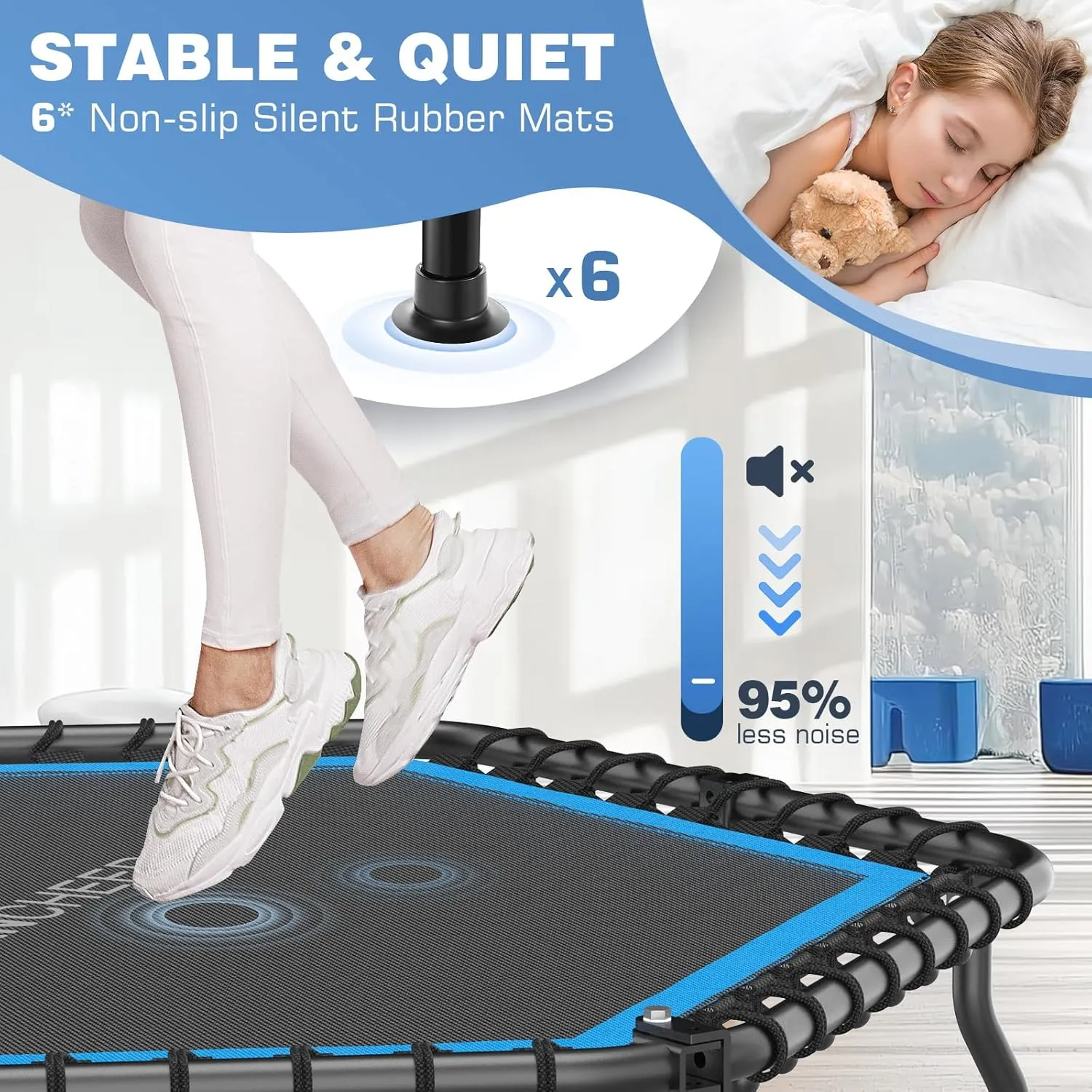 ANCHEER 50" Rebounder Trampoline for Adults- 2025 Foldable Mini Trampoline with Bar- Exercise Trampoline for Adults, Max Load 450lbs/550lbs, for Indoor/Garden Workout
