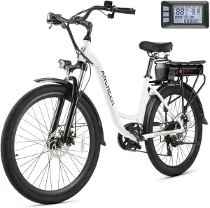 ANCHEER Electric Bike for Adults, 48V 499Wh Ebike, 26" City Commuter Bike with 48V Removable Battery, Up to 55 Miles, 3H Fast Charge, 7-Speed, Step-Thru Cruiser Bike for Women Men, UL 2849 Certified