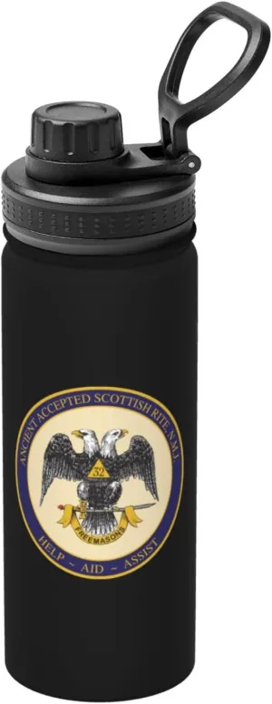 Ancient Accepted Scottish Rite Masonic 18 oz sports insulated water bottle, stainless steel thermos