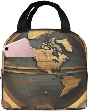 Ancient World Globe print Lunch Bag, Food Handbags Case, Leakproof Insulated, for Work/Picnic/Beach/Travel